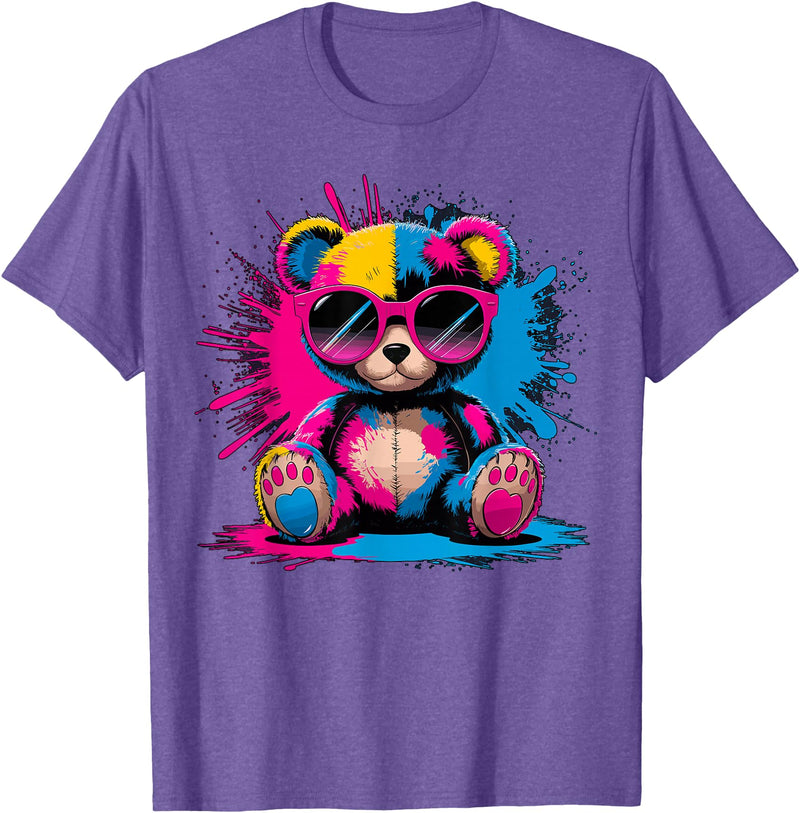 Magical and Funny Bear lover Gifts Colorful Teddy Bear with Sunglasses T-Shirt - Purple Heather