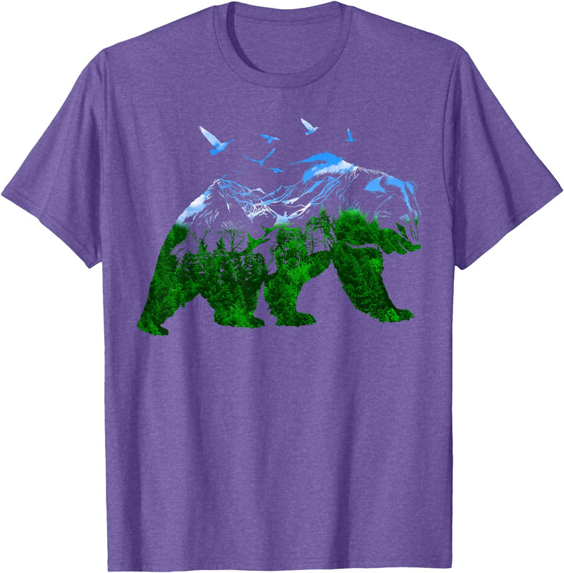 Nature Forest Trees Mountains Bear Wildlife Shirts Bear Nature Outdoor Mountains Forest Trees Bear Wildlife T-Shirt - Purple Heather