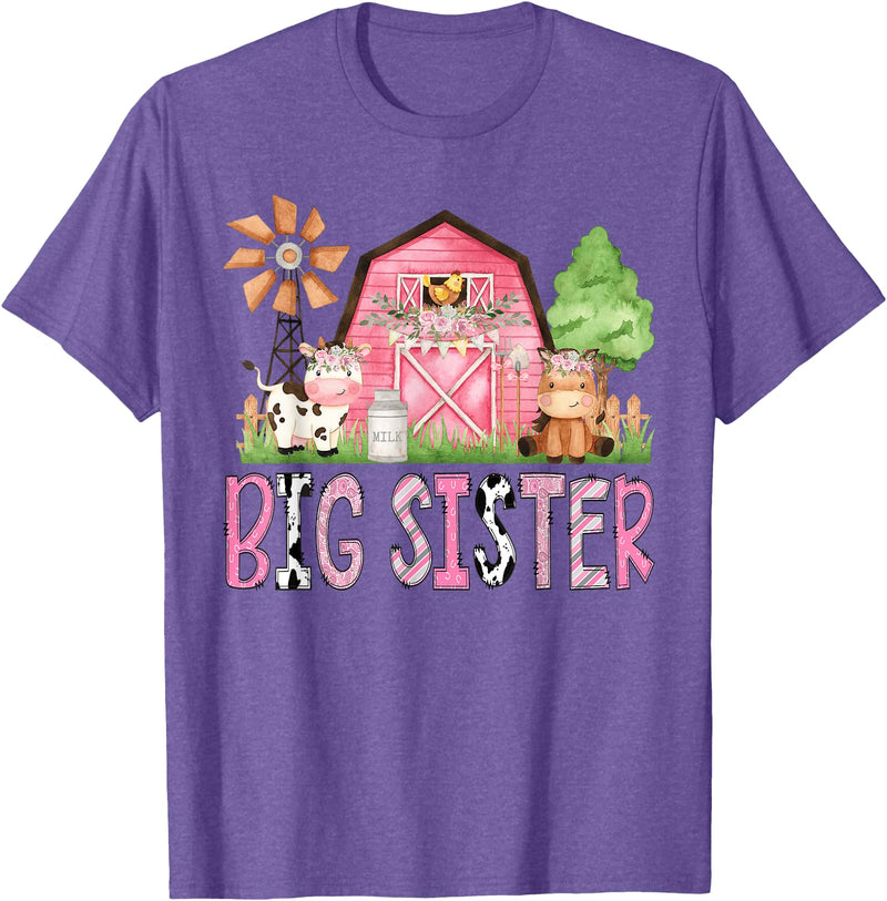 Pink Farm Cow Gender Reveal Party Big Sister Pink Farm Animal Birthday Kids Matching Family T-Shirt - Purple Heather