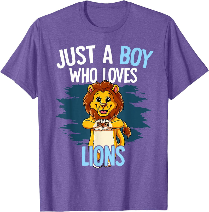 Lion Lover Gift Just A Boy Who Loves Lions Lion T-Shirt - Purple Heather