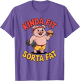 Funny Fitness Humor Food Lifestyle Merch. Kinda Fit Sorta Fat Funny Workout Burger Pig Gym T-Shirt - Purple Heather