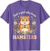 Just a Girl Who Loves Hamsters Cute Floral Pet Aesthetic T-Shirt - Purple Heather
