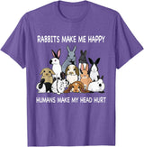 Rabbits Make Me Happy Humans Make My Head Hurt Funny T-Shirt in Purple Heather