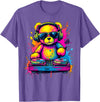 Magical and Funny DJ Gifts Colorful DJ Teddy Bear T-Shirt, Unisex-Kids, Black, Small, Long Sleeve, Classic Fit, Polyester 100% - Purple Heather