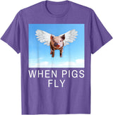 Sarcastic Apparel Shop Funny Sarcastic When Pigs Fly Funny Apparel for everyone T-Shirt - Purple Heather