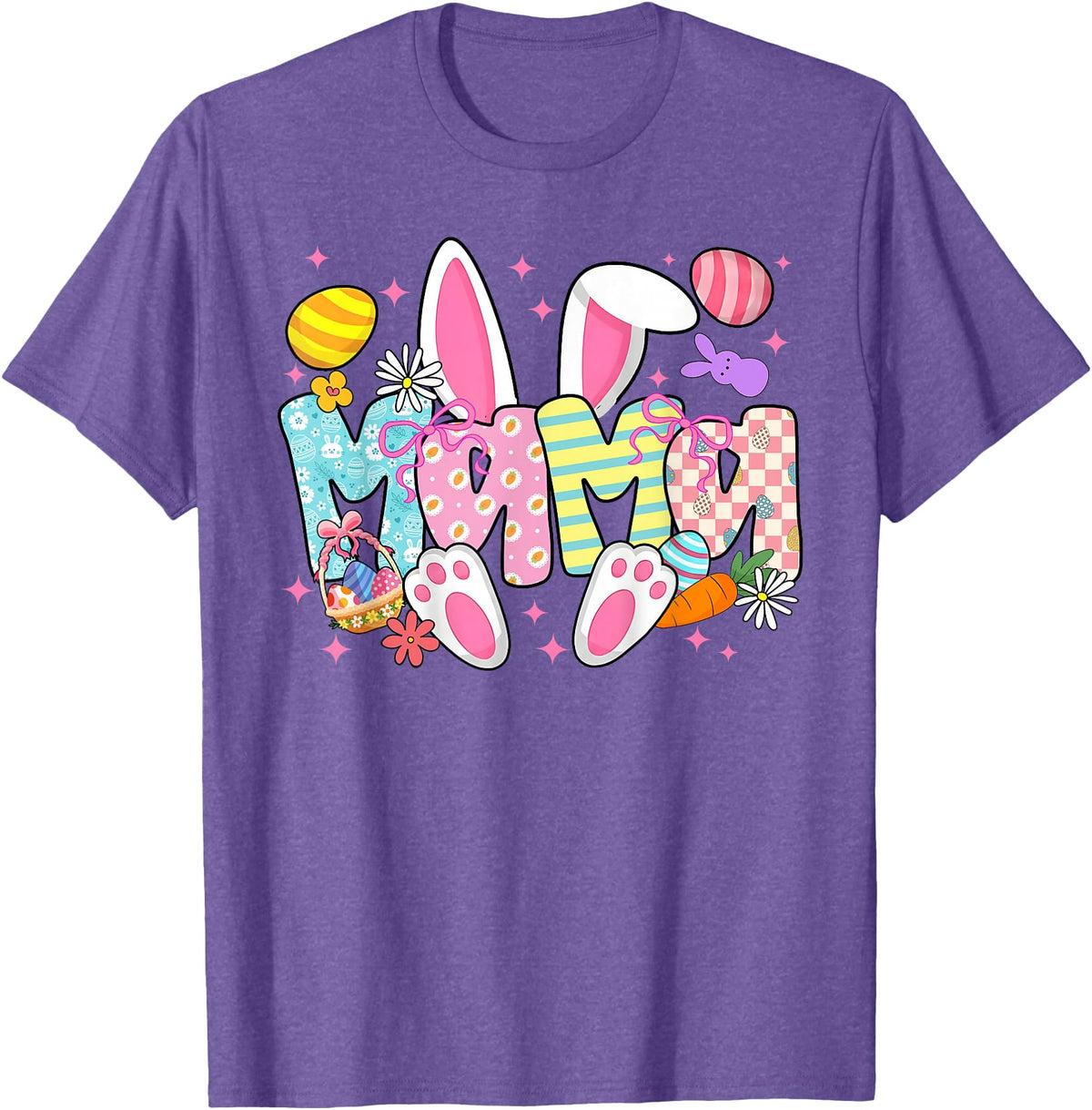 Easter Mama Bunny Ears Coquette Bow Easter Rabbit Mom Women T-Shirt in Purple Heather