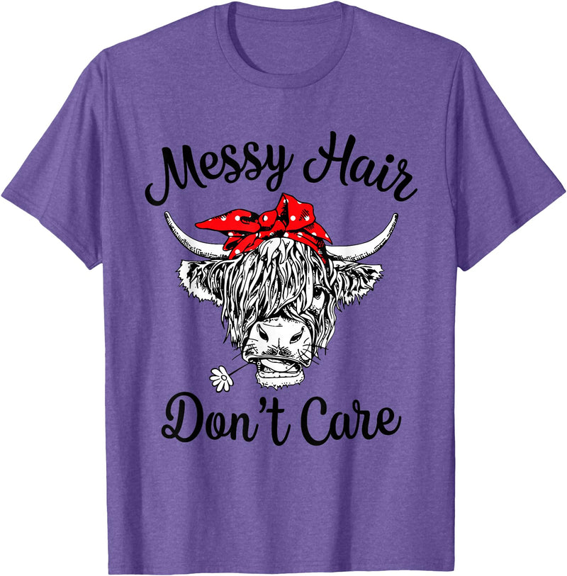 Highland Cow Cattle Bandana Messy Hair Women Girls Scottish Highland Cow Cattle Bandana Messy Hair Don't Care T-Shirt -
