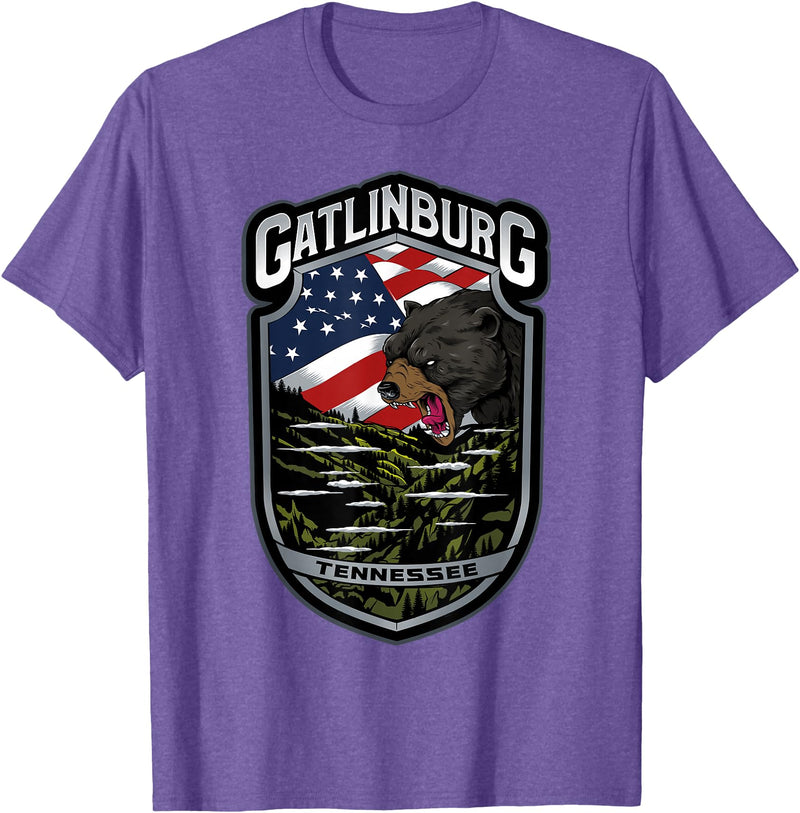 Great Smoky Mountains National Park Souvenirs Gatlinburg Tennessee Souvenirs Bears Gifts TN American Flag T-Shirt - Purple Heather