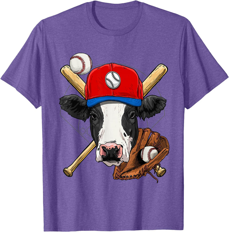 Wowsome! Cow Baseball Cow Lovers Baseball Player T-Shirt - Purple Heather