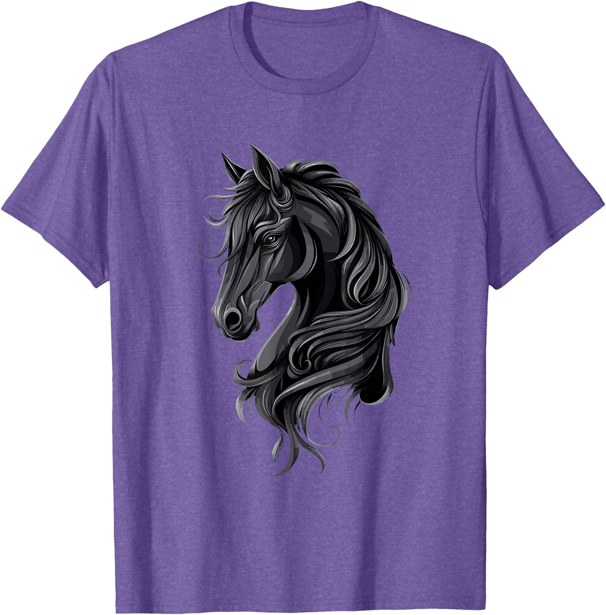 Artful Horse Designs Black Horse Portrait – Friesian Horse T-Shirt - Purple Heather