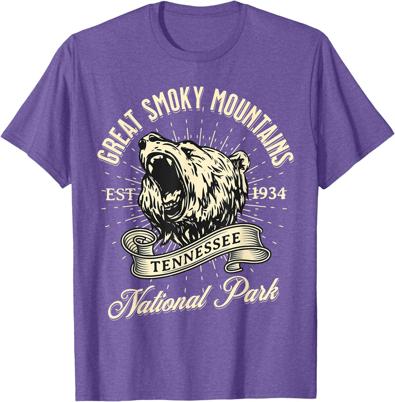 Great Smoky Mountains National Park Tennessee USA Great Smoky Mountains National Park Tennessee Bear Hike T-Shirt - Purple Heather