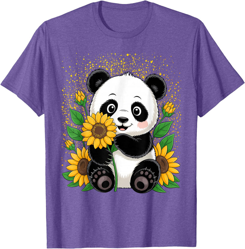 Panda Lover Gift Co. Panda Bear with Sunflowers, Panda Bear T-Shirt - Purple Heather