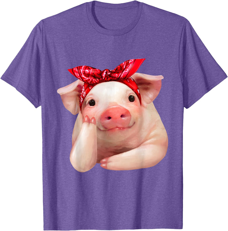Fabulous Farm Animals Shirts Red Bandanna Pig Funny I Love Piggy T Shirt T-Shirt - Purple Heather