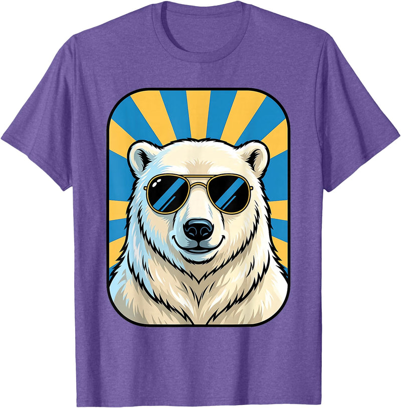Cute Animal Designs Funny Polar Bear Wearing Sunglasses Animal Humour Jokes T-Shirt - Purple Heather