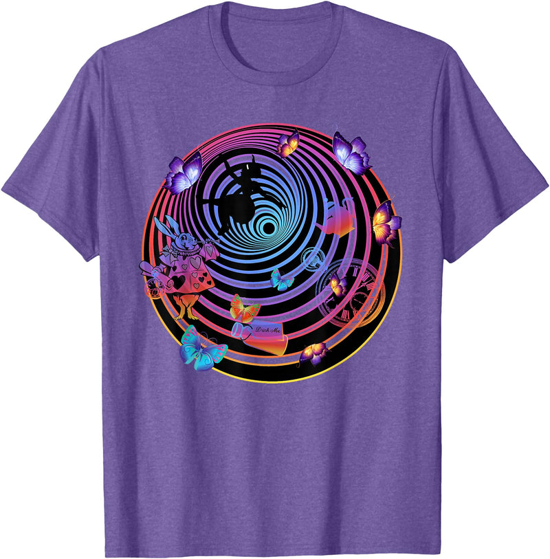 Down the Rabbit Hole - Alice in Wonderland Design T-Shirt in Purple Heather