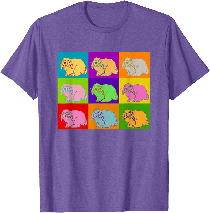 Lop Rabbit Popart Holland French Mini Rabbits Retro Bunny T-Shirt in Purple Heather