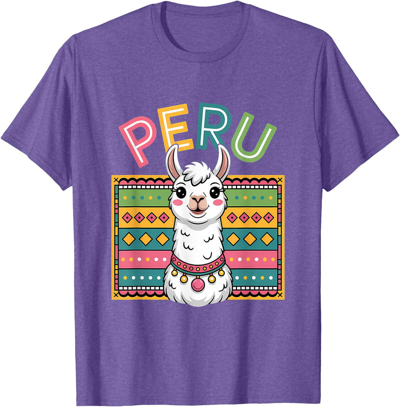 Peru Flag Peruvian Roots Peru Llama Peruvian Roots Peru Heritage T-Shirt - Purple Heather