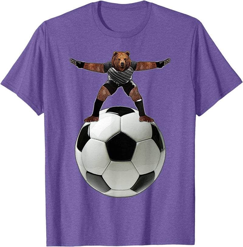 Behrbones Clothing Bear Goalie On Soccer Ball - by Behrbones T-Shirt - Purple Heather