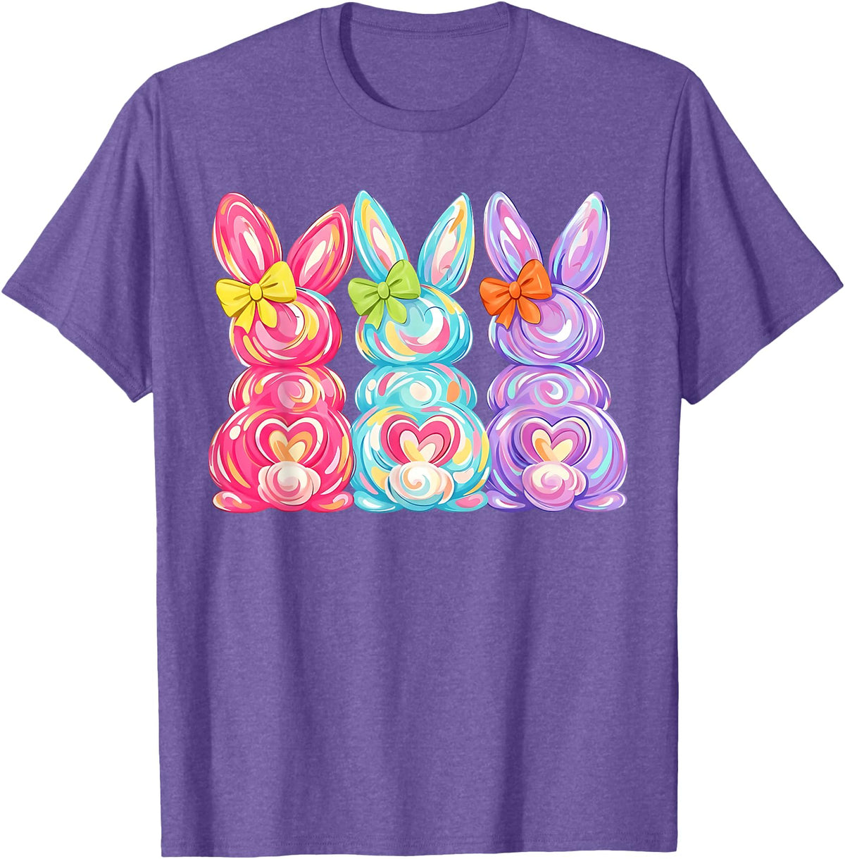 Easter Cute Bunny Coquette Bow Tie Dye Rabbit Women Girl Kid T-Shirt in Purple Heather
