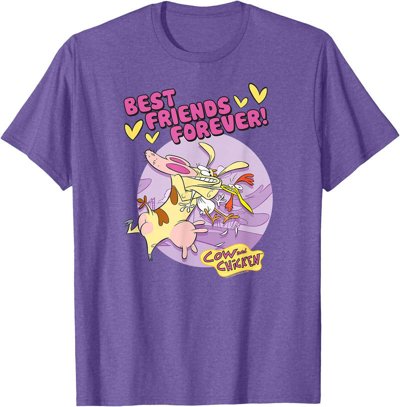 Cartoon Network Cow and Chicken Best Friends T-Shirt, Men's Blue Short Sleeve Cartoon Character T-Shirt, Small - Purple