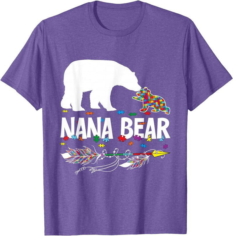 Nana Bear Autism Family Shirt Cute Nana Bear Autism Awareness Shirt Autistic Family T-Shirt - Purple Heather