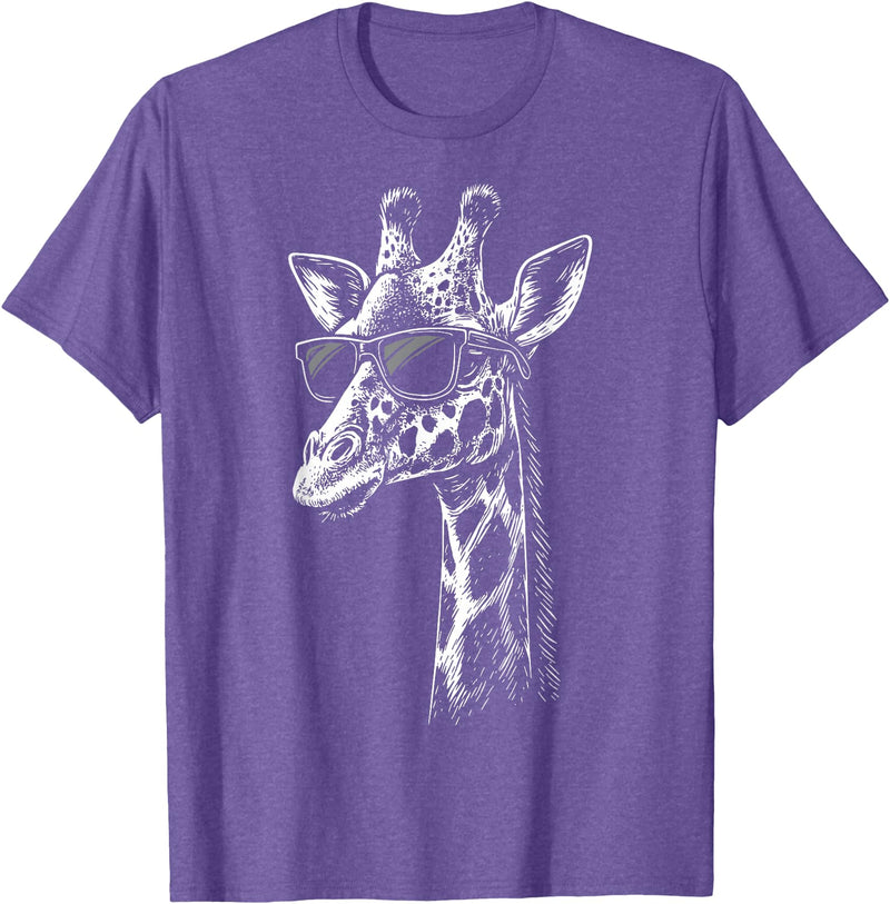 Cool Giraffe Safari Wildlife Giraffe Sunglasses T-Shirt - Purple Heather