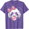 Panda Bear Bubblegum Panda Bear Wearing Glasses and Blowing Pink Bubble Gum T-Shirt - Purple Heather