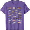 Botanical Chart Apparel Co. Vintage Fish Identification Chart Fishing T-Shirt Small - Purple Heather