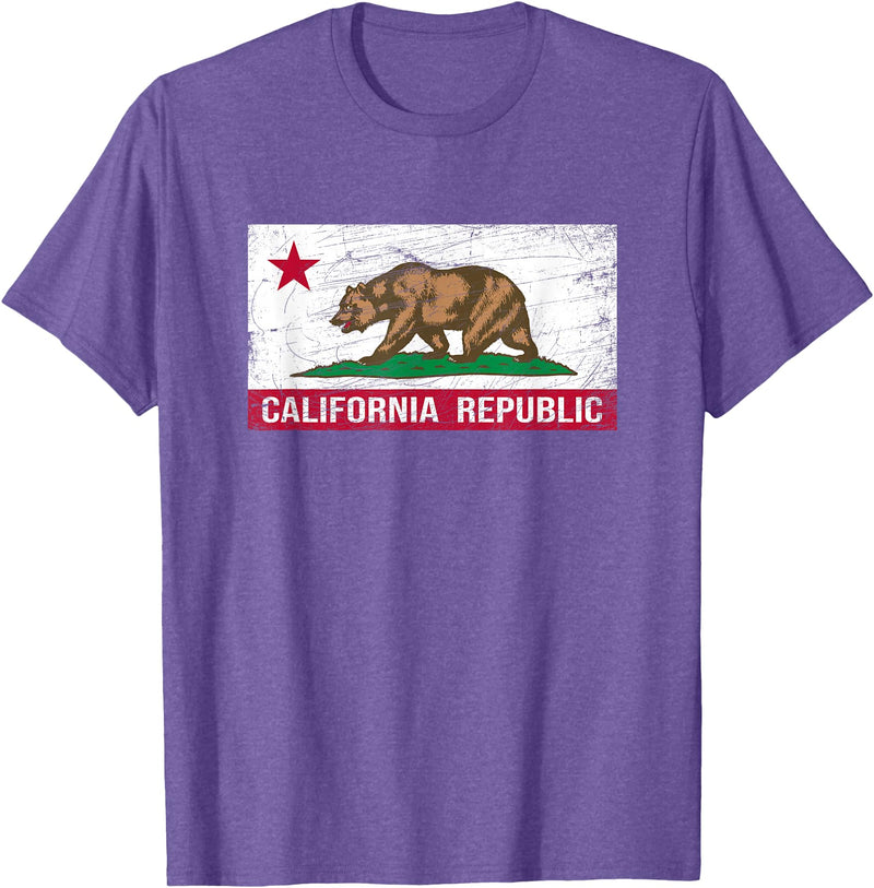 Graphic Club Inc. California Republic Flag - CA - Distressed Design - Classic T-Shirt - Purple Heather