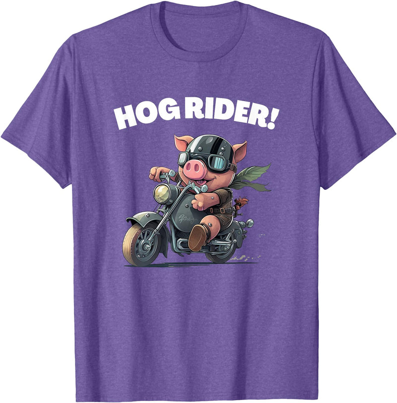 Best Animal Buddies Funny Hog Rider Pig Riding Motorcycle T-Shirt - Purple Heather