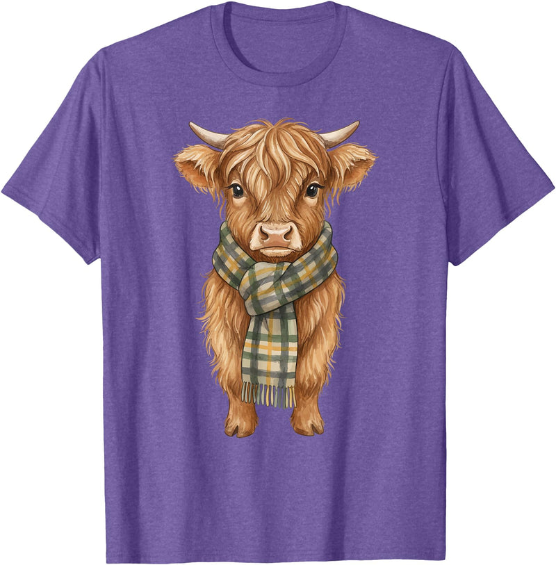 Farmer Cute Women Highland Cow Shirts Cozy Fall Autumn Highland Cow T-Shirt - Purple Heather