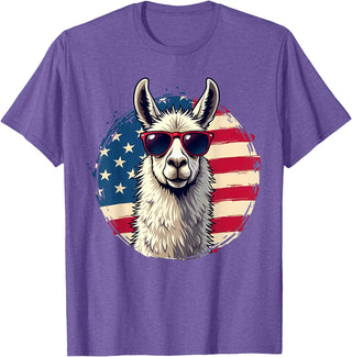 Funny Llama Alpaca Animal Lover Gifts Clothing Llama Alpaca American Flag USA Patriotic T-Shirt - Purple Heather