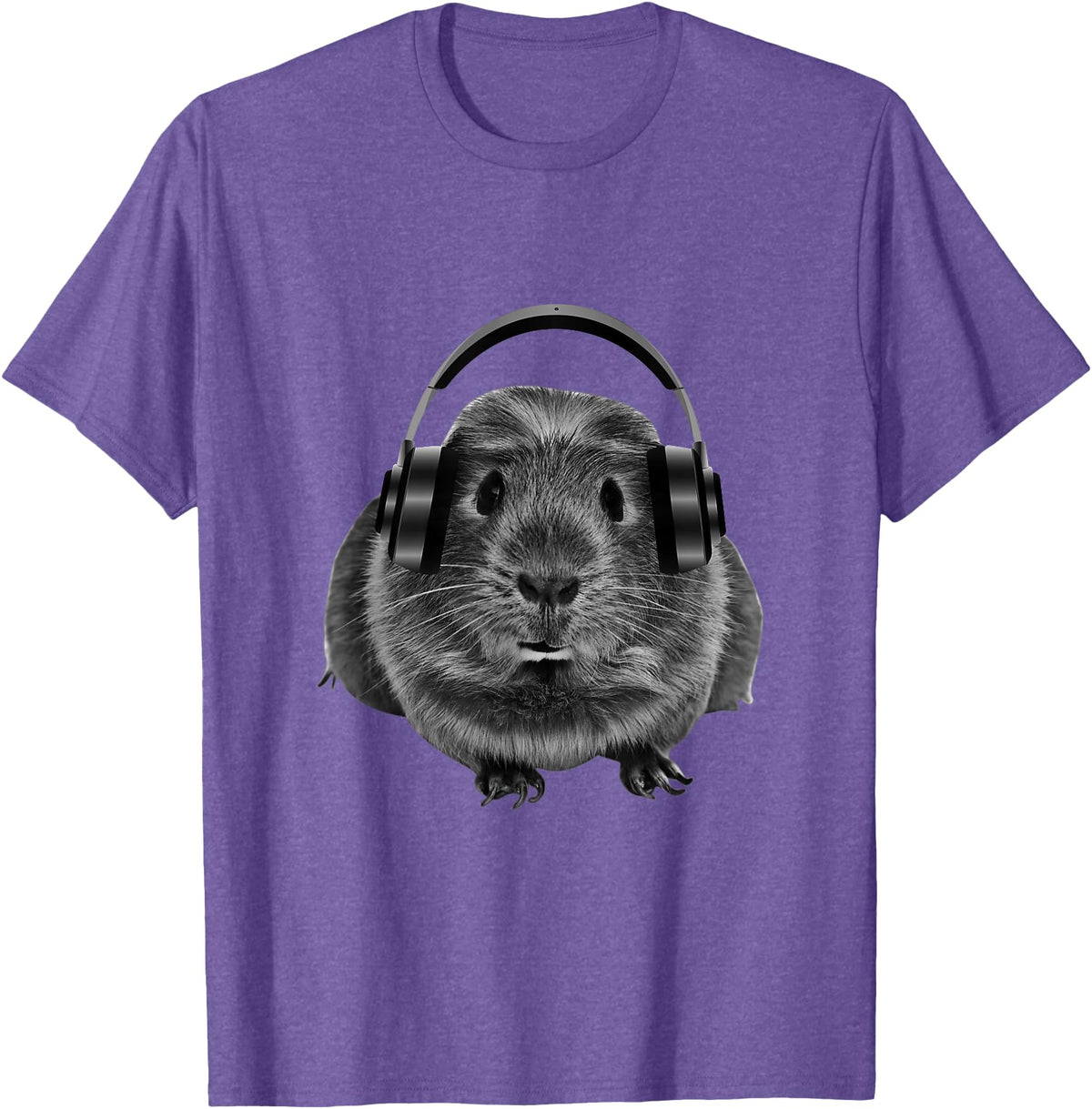ROSS BOSS Funny Guinea Pig Graphic Tees Guinea Pig Shirt Headphones T-Shirt - Purple Heather