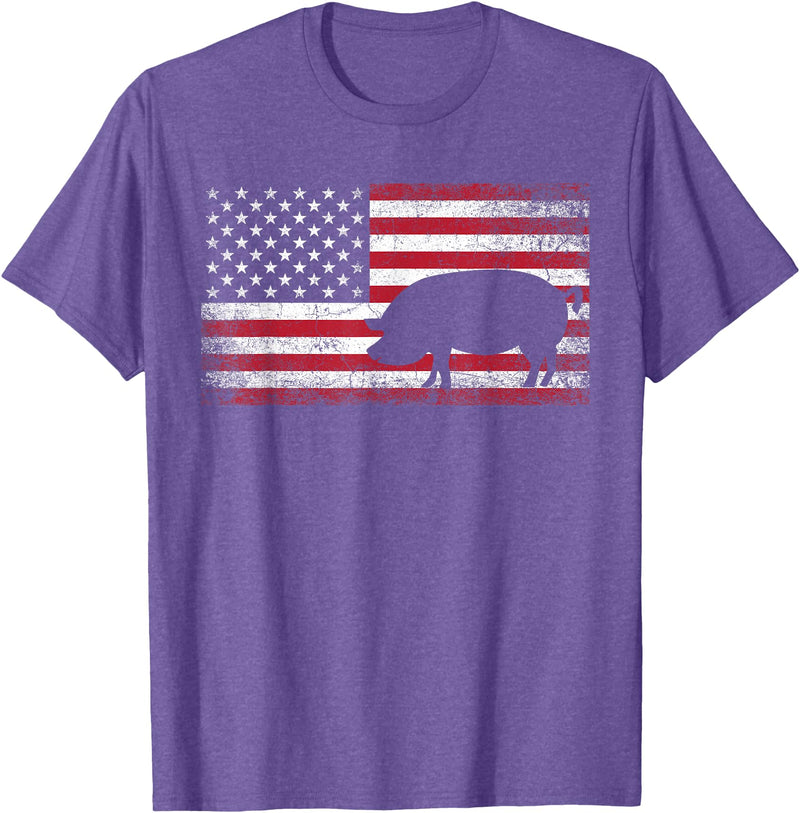 Pig Hog Farm Farmer 4th of July Shirt American Flag America T-Shirt - Purple Heather