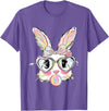 Cute Bunny Face Glasses Pink Bubble Gum Rabbit Happy Easter T-Shirt in Purple Heather