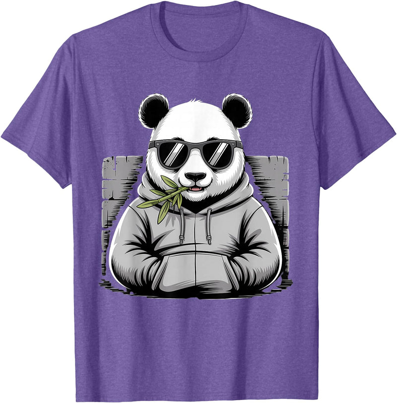 Forest Animal Art Panda with Sunglasses Graphic Motif Animal Funny Panda Bear T-Shirt - Purple Heather