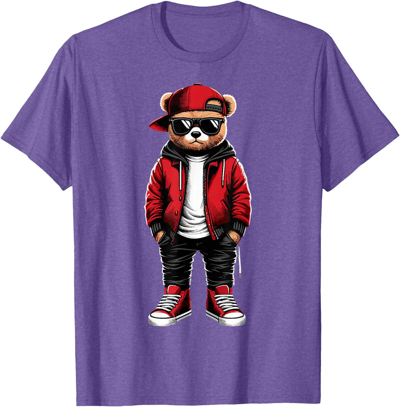 Funny Hip Hop Music lover Hip Hop Teddy Bear Rap Music T-Shirt - Purple Heather