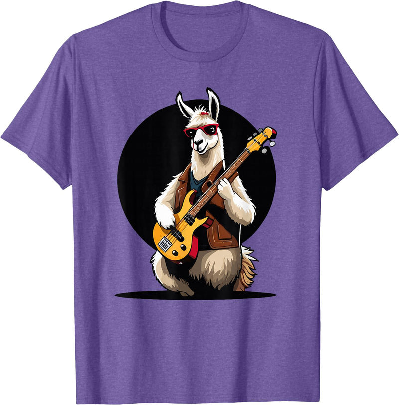 Music Lovers Alpaca Llama playing Guitar Llama playing Electric Guitar, Llama Guitarist T-Shirt - Purple Heather