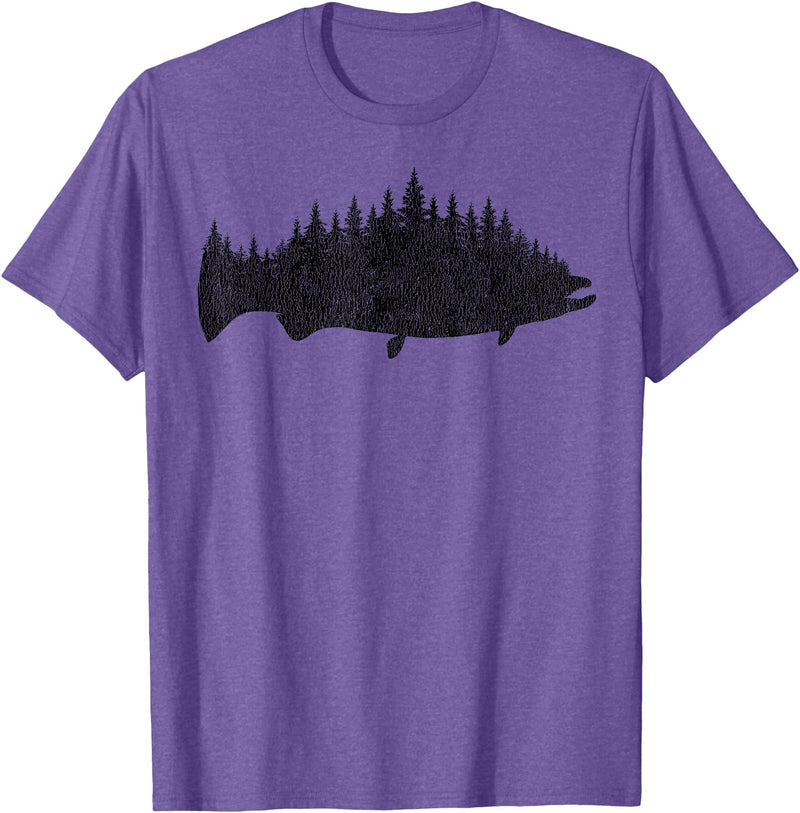 Salmon Fishing Apparel Co. King Salmon Forest Silhouette Pacific Northwest Chinook T-Shirt - Purple Heather