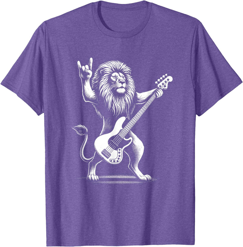 Funny Guitar Lion Lovers Costume for Guitarist Rock n Roll Lion Playing Guitar Funny Men Women Lion T-Shirt - Purple Heather