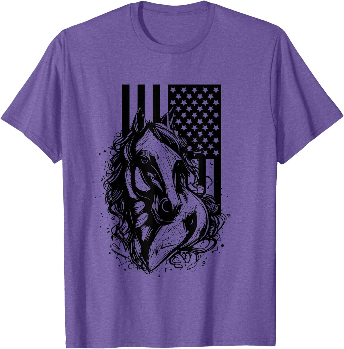 BASBO American Flag Horseback Riding Apparel - Horse T-Shirt - Purple Heather