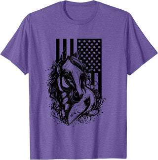 BASBO American Flag Horseback Riding Apparel - Horse T-Shirt - Purple Heather