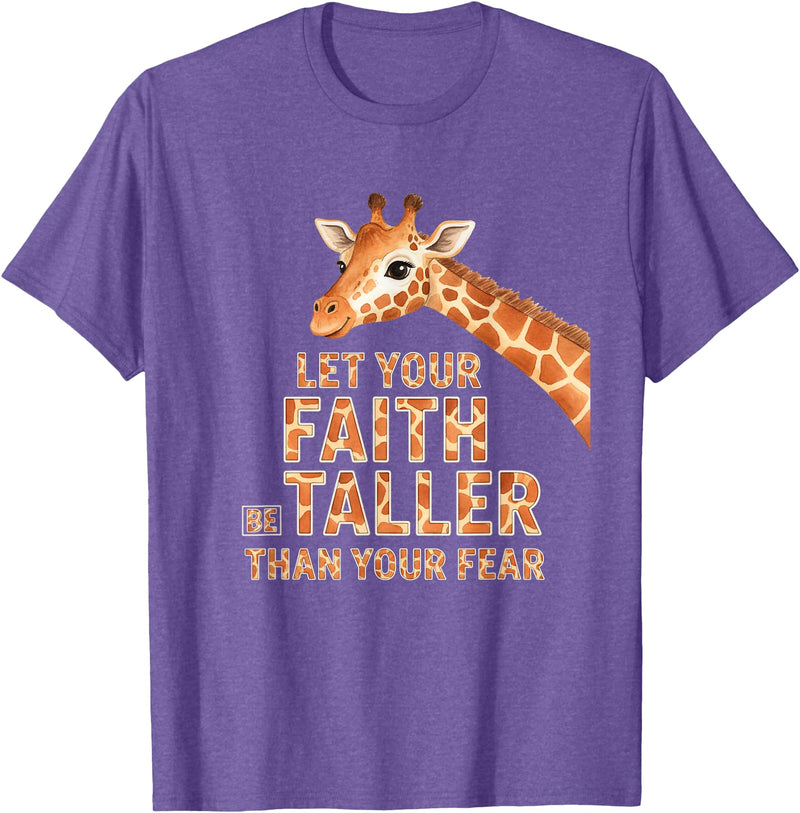 Giraffe Faith Kids Christian Jungle Animal Tall Let Your Faith Be Taller Than Your Fear Kids Giraffe Jungle T-Shirt - Purple Heather
