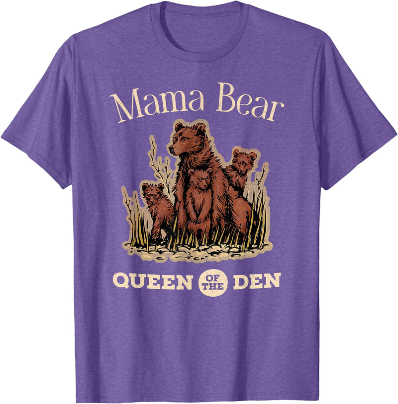 Mama Bear Queen of the Den Products Mama Bear Queen of the Den – Mother with Cubs and Family T-Shirt - Purple Heather