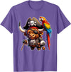 Funny Pirate Highland Cow Apparel Pirate Highland Cow with Colorful Parrot T-Shirt - Purple Heather