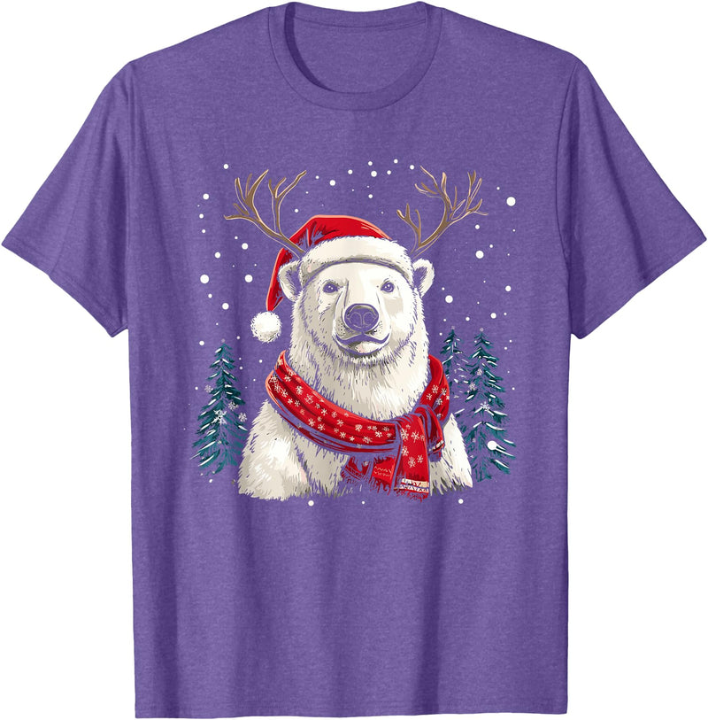 Funny Polar Bear Christmas Santa Hat Outfits Polar Bear Reindeer Santa Hat Christmas Pajama Funny Xmas T-Shirt - Purple Heather