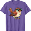 Chipper Feather Co Bird: Sparrow in Sunglasses, Cool Cartoon Avian Attitude T-Shirt - Purple Heather