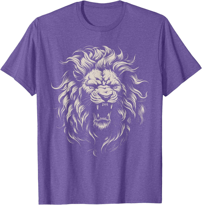 black animals art Lion Roar Head Art face for Lovers Lions King African Animal T-Shirt - Purple Heather