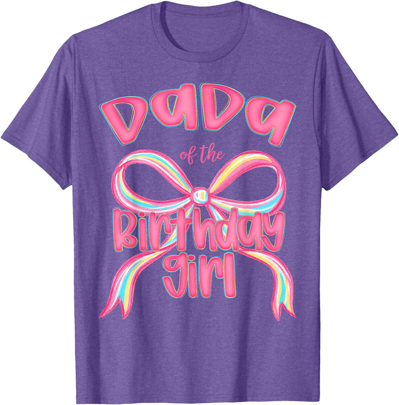 Preppy Pink Coquette Birthday Girl Matching Dada of The Birthday Girl Pink Coquette Bow Preppy T-Shirt - Purple Heather