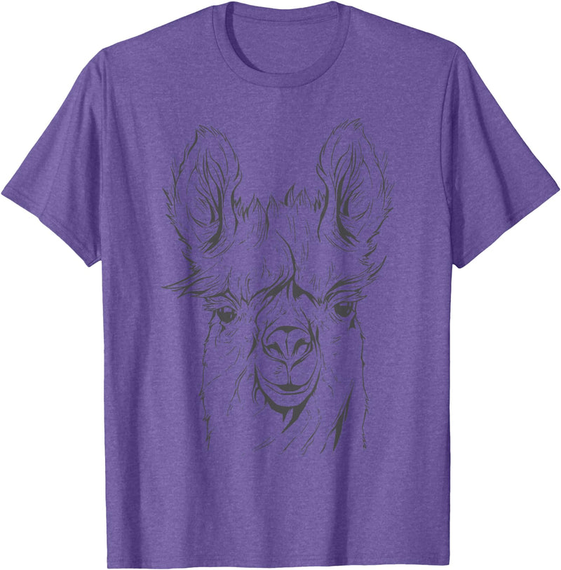 Funny Llama Alpaca Animal Lover Gifts Clothing Llama Alpaca Line Art T-Shirt - Purple Heather